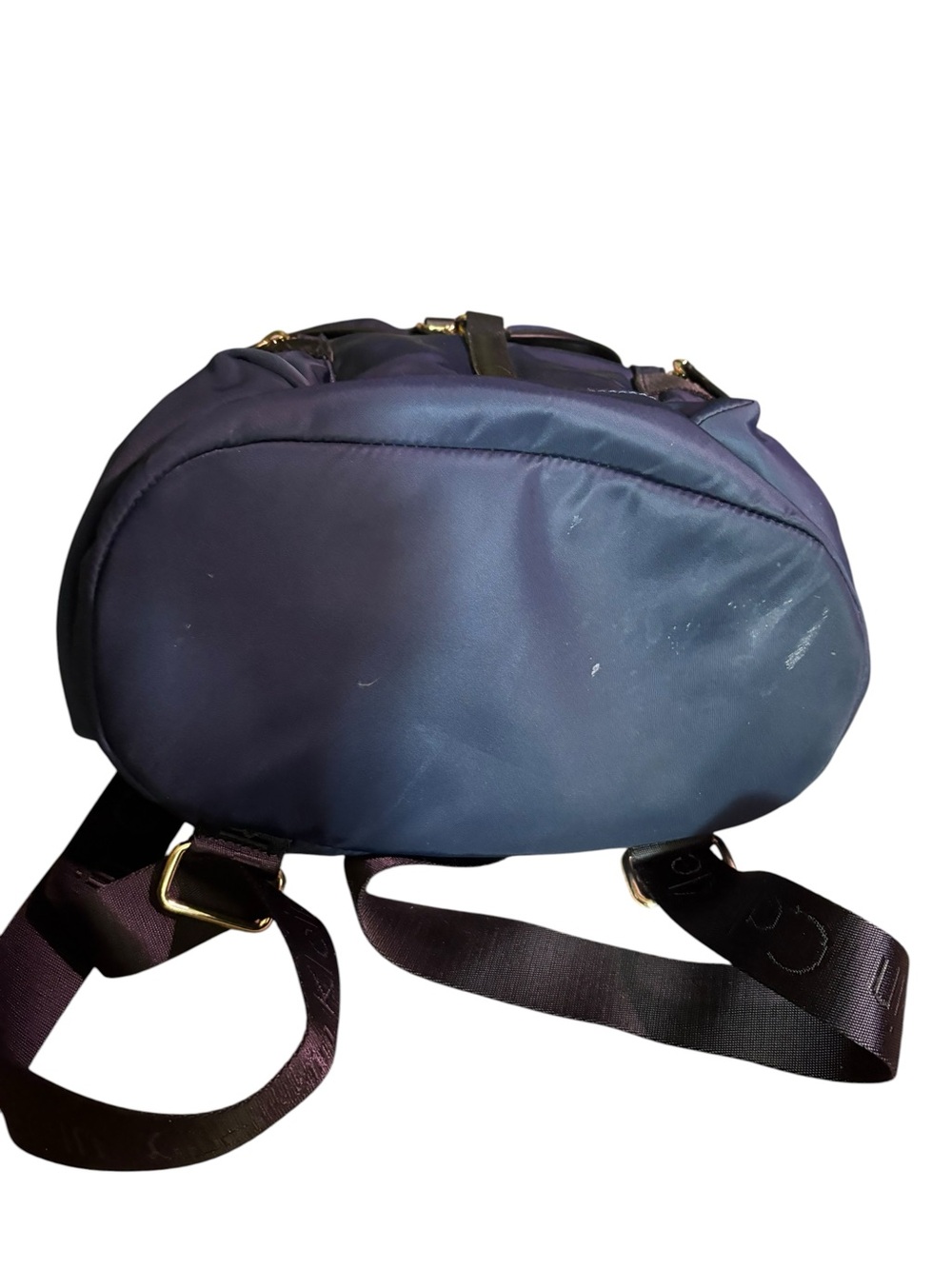 Calvin Klein Navy Nylon & Leather Trim Flap Backpack | Gold Hardware - Picture 6 of 8